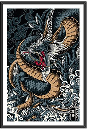 DALIHEBO Japanische Dekoration, Kunst, Drachen, Malerei, Wandkunst, Leinwand, Poster, Set mit 1 Drucken, ungerahmt (40,6 x 61 cm)