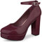 Allegra K Women's Platform Pumps Ankle Strap Chunky High Heels Pumps Burgundy 5 UK/Label Size 7 US