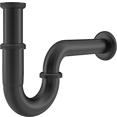 BERGFELD Universal Siphon Waschbecken Sifon Ablaufgarnitur Waschtisch Ablauf Abfluss Geruchsverschluss Röhrensiphon Popup Ventil Bad Gäste-WC schwarz