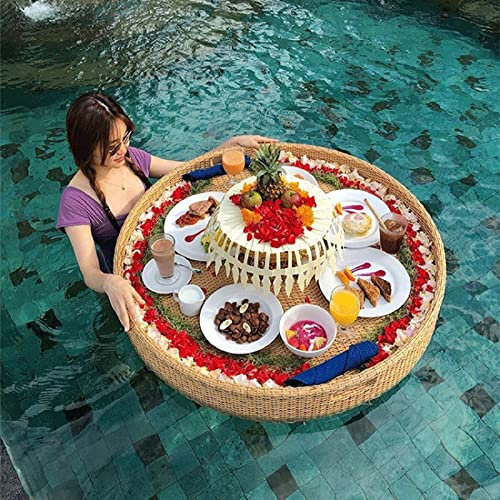 Plateau Flottant pour Piscine Plateau flottant en rotin, plateau de service, accessoires de piscine pour adultes, eau de plage, assiette de petit-déjeuner, porte-boissons de piscine, bar de service po