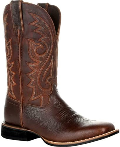 KKPW Stivali da cowboy da uomo larghi classici vintage a metà polpaccio stivali occidentali con ricamo a punta tacco a blocchi stivali lunghi (taglia: 43EU, colore: marrone)