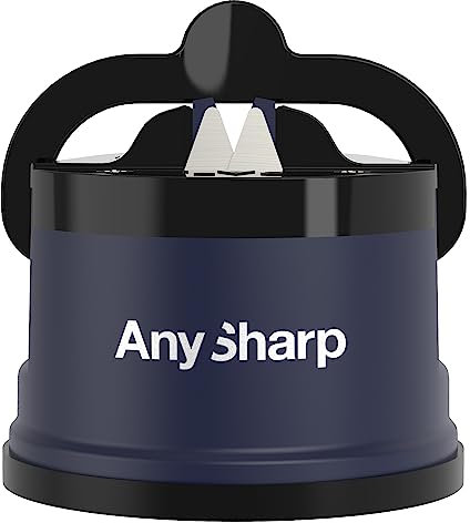 AnySharp Knife Sharpener, Hands-Free Safety, PowerGrip Suction, Safely Sharpens All Kitchen Knives, Ideal for Hardened Steel & Serrated, World's Best, Compact, One Size, Navy Blue