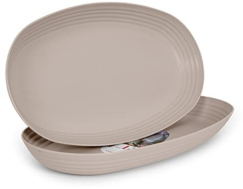 Juego de 2 Bandejas Classic Ovales 2L de Plastico Duro Reutilizables e Irrompibles para Fiestas y Eventos (Marrón)