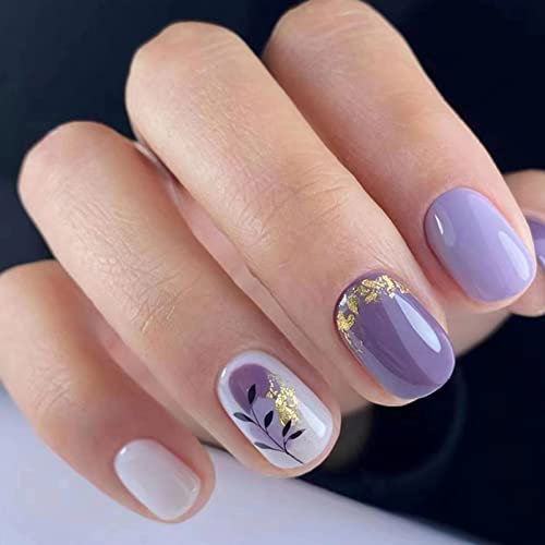 AKOFIC 24 Pièces Carré Faux Ongles Français Court, Rose et Blanc Faux Ongles avec Colle à Ongles, Press On Nails Faux Ongles à Coller Nail Art pour Femme et Fille