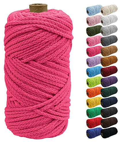 Uiopa Corda Macrame 5mm x 90m, Corda di Cotone Grosso Natural, Filo Macrame Cordoncino Cotone Intrecciato per Appendere Piante, Attaccatura di Parete, Giardino, Artigianato Fai-da-Te