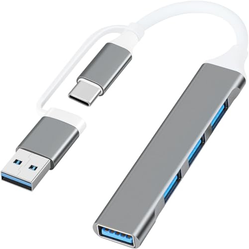 SAISN USB C Hub Multiport Adapter 2 in 1 Portable USB C to USB Hub 3.0 Aluminum USB Type C Hub Data Splitter for MacBook Pro/Air, Laptop, PS4, PS5, Printer, Grey