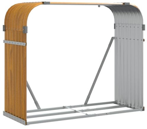 vidaXL Kaminholzunterstand, Kaminholzregal mit viel Stauraum, Feuerfest Brennholzregal mit Haken, Garten Holzlager Unterstand, Holzoptik 120x45x100cm Verzinkter Stahl