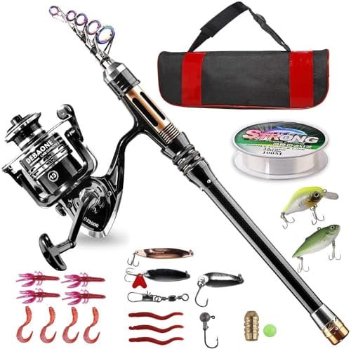 Angelrute Set Komplett 2.7M,HassoKon Carbon Fiber Angelruten Teleskoprute und Spule Combo Kit mit Angelschnur Angelköder Set und Tragetasche für Kinder Erwachsene Salzwasser Süßwasse Fishing(2.7M)
