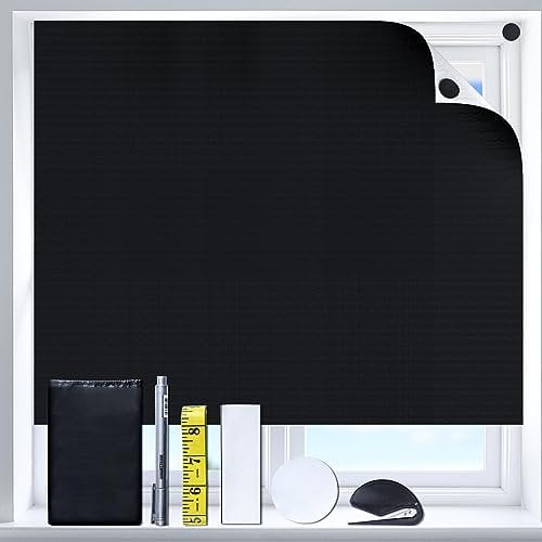 AIVORO Fenster Verdunkelung, Fenster Abdunkeln 100%, Sonnenschutz Verdunkelungsrollo, Verdunklungsstoff mit Klettband für Familie Reisen Rollo Schwarz (300 * 145cm)