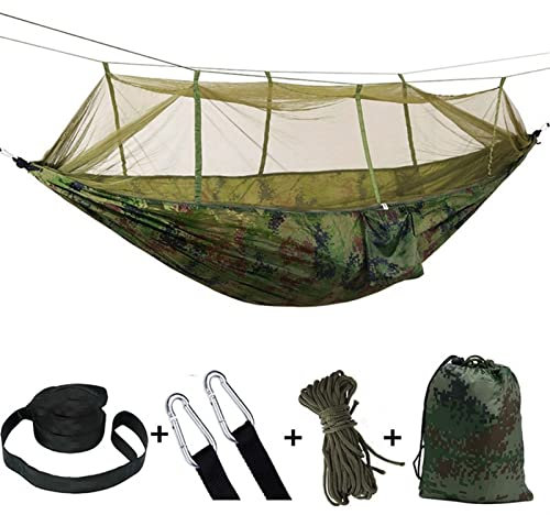WALFREW Hamac Hamac de Camping avec moustiquaire, Double hamacs, hamacs Portables for Sac à Dos, Voyage, Plage, arrière-Plan, Patio, randonnée pédestre(Camouflage Green)