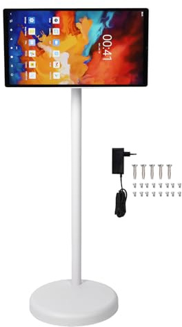 Téléviseur à écran Tactile 21,5 Pouces, écran Tactile Rotatif 1080p 6 + 128G avec Caméra 5MP, Support de Télévision Mobile Intelligent sur Pied, Tableau Blanc (Prise UE 100-240V)