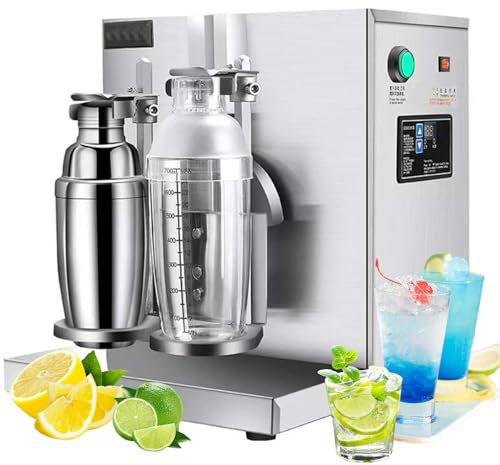 1000ML Automatic Milk Tea Shaker Machine, 120W Milk Tea Stainless Steel Shaker Machine with 2 Shake Cup,360° Electric Double Head/1~120/S Digital Timer, Commercial Drink Mixer,for Bubble Tea/Coffee