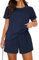 Totatuit Sommer Damen Outfit Zweiteiler Set mit Kurzarm Oberteil und Shorts Sportlich Elegant als Loungeanzug Hausanzug oder Jogginganzug für Freizeit & Yoga