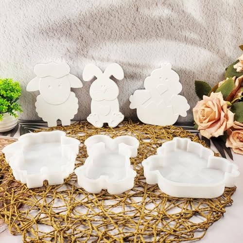 ALEFBET Silikonform Ostern, Silikonformen Gießformen Ostern, Silikon Gießform Ostern Kaninchen, Gipsformen zum Gießen, Epoxidharz Formen Ostern Kaninchen(Hase Schaf Huhn)