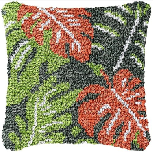 KnüpfKissen Set Erwachsene Kinder mit vordruck Monstera Deliciosa Palmblätter Grün knüpfteppich zum selber knüpfen Kissenbezug Anfänger DIY Handarbeit Stickerei Sets Handgemachtes Handwerk Sofa Wohnku