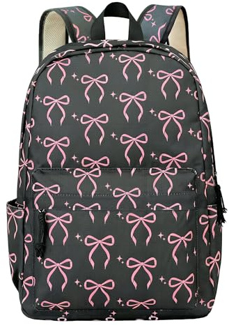 Schwarzer Rucksack Mit Rosa Schleife Schultaschen Damen Laptop Rucksack | Schwarzer Rucksack Mit Rosa Schleife Rosa Schultaschen Damen Laptop Rucksack Schulrucksack Leicht und Lässig Für Teenager