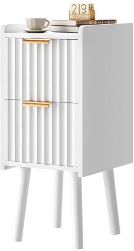 IBUYKE Schmal Nachttisch,Beistelltisch mit Schublade,Weiß WNS015W | Bedside Table mit 2 Etagen Stauraum,Platzsparend,Sofatisch,Couchtisch für Schlafzimmer, Wohnzimmer