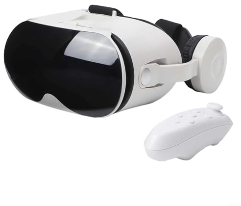 Casque de réalité virtuelle pour smartphones de 5,5 à 6,7 pouces, lunettes 3D VR avec audio intégré, manette de jeu pour Android et iOS compatible avec verres anti-lumière bleue (blanc)