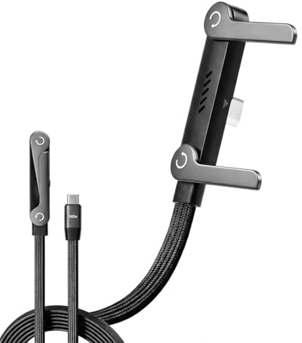 Synclum Cavo USB-C 2-in-1 con Supporto Telefono Integrato, 1,5 m, Super Fast Charge 240W PD, Caricatore Tipo-C per Smartphone, Tablet, Gaming e Casa/Ufficio
