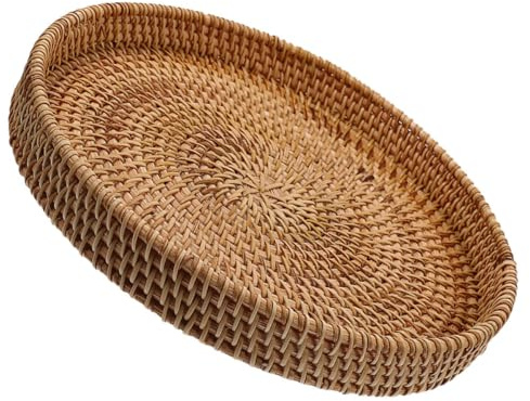 ROMISBABA Canasta Mimbre Redonda Tejida de Ratán, 1 Hogar | Bandeja de Servir, Bandejas para Decoración y Cesta para Mesa de Centro, Estilo Rústico Elegante
