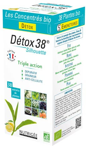 NUTRIGÉE - Détox 38 - Boisson Concentrée Bio - Triple Action - Drainage, Élimination et Purification – 30 Plantes Bio – Anti-Rétention d’Eau et Anti-Cellulite – Complément Liquide Naturel – 300 ml