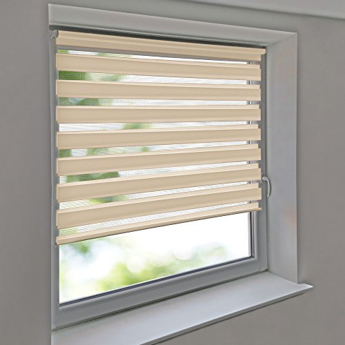 Doppelrollo 60 x 200 cm beige Klemmfix ohne Bohren Vario Seitenzug Duorollo