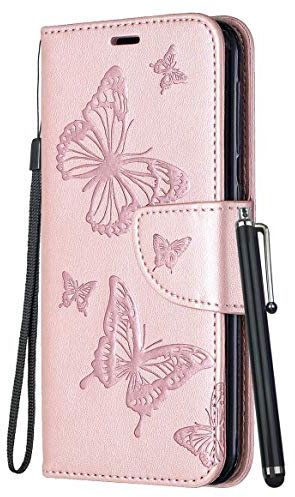 Yiizy Schutzhülle für Huawei P Smart Fig-LX1, Schmetterling, 3D, Brieftasche, Leder, Magnetschutz, Silikon, TPU, Cover, Schutzhülle für Huawei Enjoy 7S mit Kartenfach, Standfunktion (Roségold)
