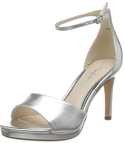 Buffalo Damen Ronja Sandale mit Absatz, Silber, 39 EU