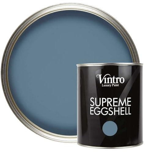 Vintro Paint | Blue Eggshell Paint | for Walls | Wood | Trim | Satin Furniture Paint | 1 Litre (Chiswick House - Blue)