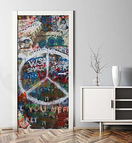 MyMaxxi - Tür bekleben mit Türtapete Türposter Türfolie Selbstklebend 90x200 Abstraktes Graffiti Gemälde - Tür verschönern Türaufkleber Türklebefolie Hiphop Sprühdose Mehrfarbig