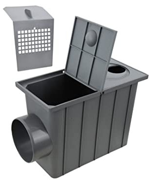 SP Regenwassertank Grau DN50-DN110 seitlicher Anschluss DN110 mit Schmutzfang Fallrohr Bodenablauf