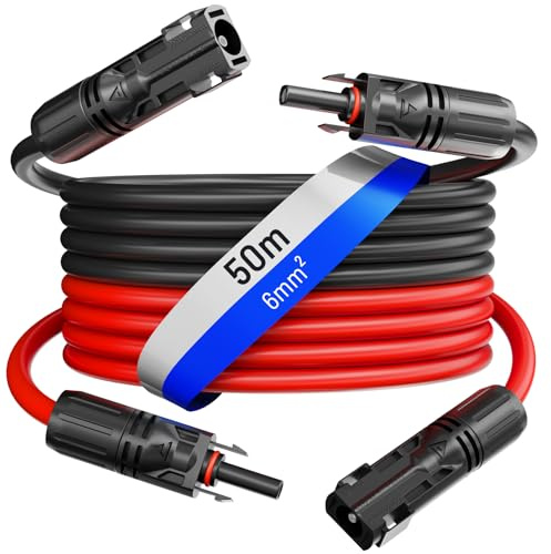 HB-DIGITAL 2x 50m 6mm² Solarkabel Verlängerungskabel Kabelpaar für Photovoltaik Anlagen H1Z2Z2-K mit 1500V Solarstecker Solar Modul Verbindungskabel flexibel witterungsbeständig IP68 - Rot & Schwarz