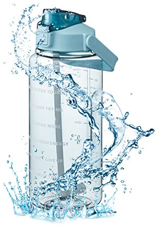 TWSOUL 2 Liter Sport Trinkflasche, Plastikflasche für Outdoorsport, BPA-frei, Auslaufsicher,Motivierende Wasserflasche mit Zeitmarkierung, für Camping Freien, Outdoor, Yoga, Gym, Schule (Grün)