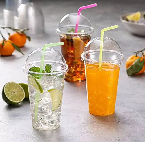 HOT BARGAINS Smoothie Cups with Dome Lids, 24oz/685ml Clear PET Plastic, Pack of 100 Cups and Lids, Transparent