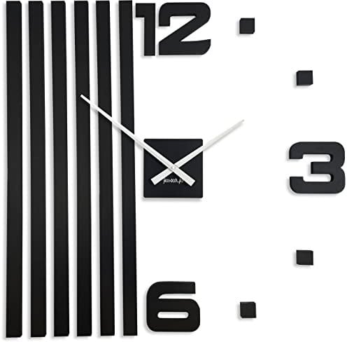 FLEXISTYLE 3D Wanduhren DIY Holz Eiche Lamellen große Wanduhr 100cm Modern Design EKO Wandtattoo Dekoration Uhren für Büro Wohnzimmer Schlafzimmer (XXL shwarz, weiße Zeiger), z230