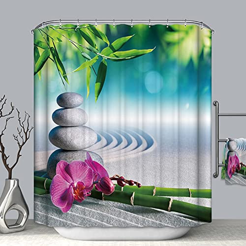 Aeici Rideau de Douche Bambou 120x180, Salle de Bain Zen Bleu Avec Crochets