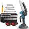 Irishom Mini Motosega 4 Pollici 6 Pollici Motosega Portatile con Blocco di Sicurezza 2 Catene 21V Ricaricabile Alimentato a Batteria Motosega Elettrica Senza Fili-Blu