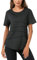 Terecey Sport T-Shirt Damen Fitness Yoga Shirt Damen Sportshirt Rundhalsausschnitt Funktionsshirt Kurzarm Oberteile für Gym Tennis Schwarz S