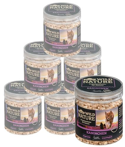 Dehner Wild Nature Katzensnack, Premium Leckerli glutenfrei / zuckerfrei, für ernährungssensible Katzen, gefriergetrocknet, Kaninchen, 6 x 20 g (120 g)