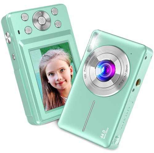 Digital Camera, Nsoela Vlogging Camera Rechargeable Digital Cameras FHD 1080P 44MP Compact Camera with 16X Digital Zoom, Portable Mini Camera with 1 Battery for Teens,Kids,Beginners(Green)