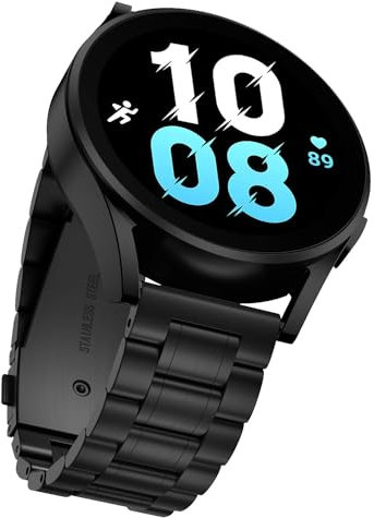 Suuira Cinturino Compatibile con Samsung Galaxy Watch 6/5 / 4 40mm 44mm, Watch 6 Classic 43mm 47mm, Watch 5 Pro 45mm, Watch 4 Classic 46mm 42mm Acciaio Inossidabile Metallo Cinturino (Nero)
