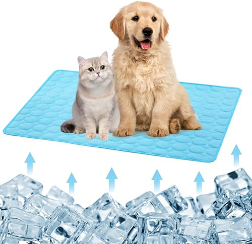BINXWA Kühldecke für Hunde,Hunde Kühlmatte für Sommer Pet Cooling Mat for Dogs and Cats Blau 70 * 55cm Waschbar EIS Seide Polster Leicht Atmungsaktiv Tier Kühlmatte Hund