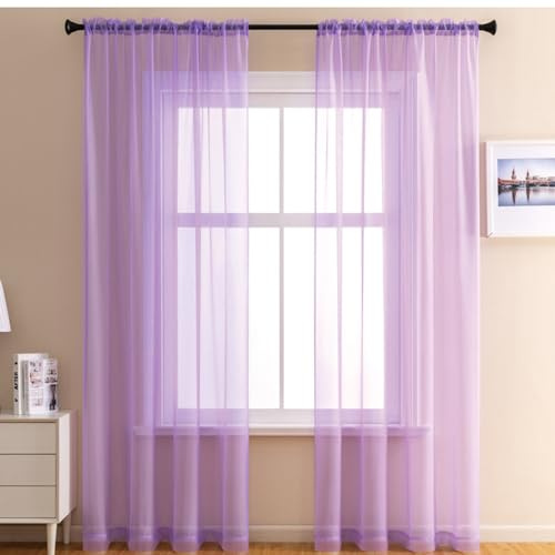 2er Set Transparent Vorhang Gardinen Wohnzimmer,Halbtransparent Vorhänge für Wohnzimmer, Moderne Gardine Voile Vorhangschals Ösenvorhang Dekoschal für Fenster Schlafzimmer Balkontür140x230cm Lila