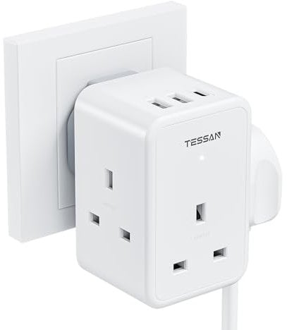 USB Charger Plug Adaptor UK, TESSAN 3 Way Plug Extension Socket with Multi USB Charging Station, Multiplug Extender for Home,Office, School Supplies