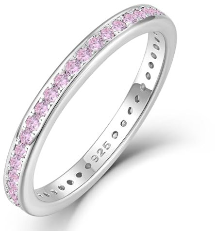 YL Ewigkeitring Stapelbare Ringe 925 Sterling Silber Rosa Geburtsstein Ring Verlobungsringe Memoire Ringe Schmuck Geschenke für Damen Mutter Freundin,Größe54