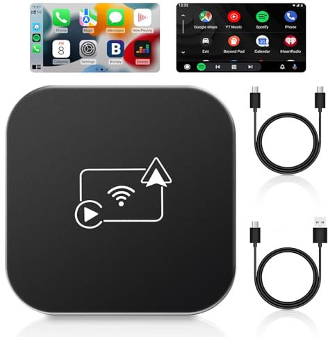 Vtopek Wireless Carplay 2 in 1 Apple Car Play Android Auto Wireless Adapter Wired to Wireless Car Play Plug and Play Fast Connect Apple Carplay Box with USB-A, USB-C Cables for iOS 10+ and Android 11+