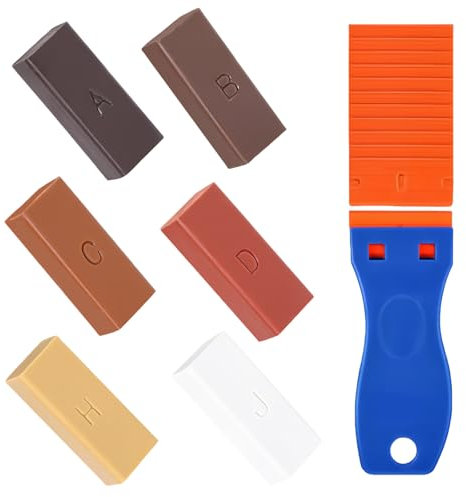 JAONLD Hartwachs Reparaturset Laminat Reparaturset Parkett Fliesen Kunststoffschaber mit 15 Kunststoffklingen,6 Hartwachs zum Einfachen Reparieren Zerkratzter,Beschädigter Löcher