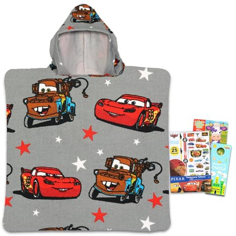Disney Cars Hooded Towel Set for Kids, Girls, Boys - Lightning McQueen Bath Towel Poncho Bundle with Stickers, More | Disney Cars Bathroom Set