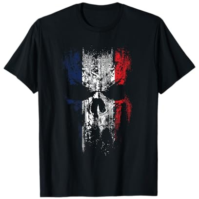 Vintage France Flag Skull Skeleton Patriotic T-Shirt