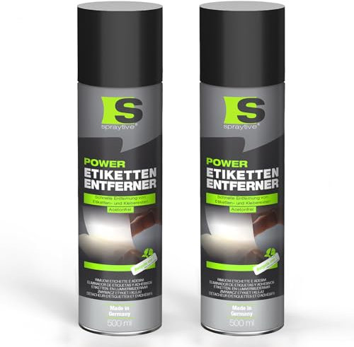Spraytive 2 x 500 ml di rimozione di etichette Power – senza acetone, rimozione di residui di colla e solvente di etichette, detergente per adesivi e colori di marcatura – rimozione rapida e senza